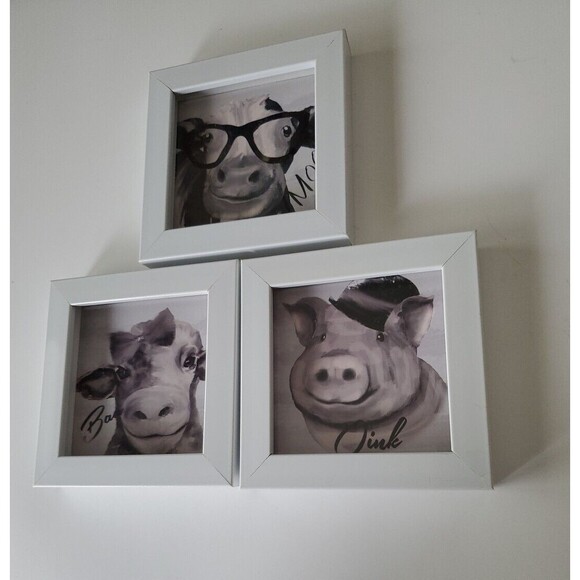 Always Home INT Set 3 White Framed Ready To Hang Small Farmhouse Animal Pictures - Picture 10 of 11